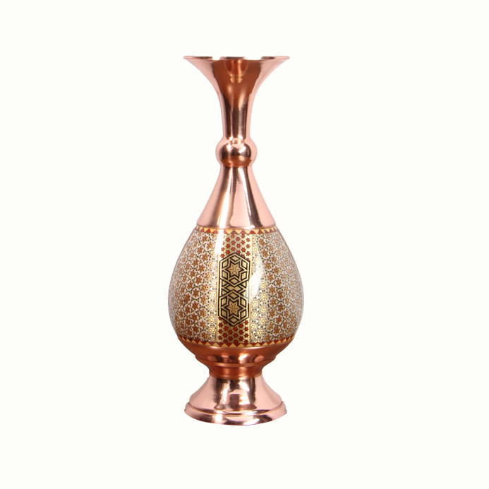 گلدان مس و خاتم طرح شمسه